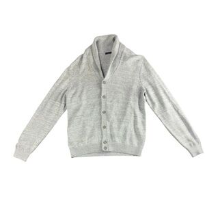 Van Heusen Mens Shawl Cardigan Sz L Gray Button Up Preppy Light Academia Grandpa